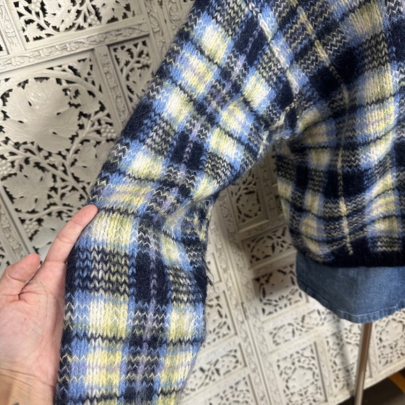 Paul Harris Design Plaid Blue Mohair Blend Fuzzy Grandpa Sweater Sz XL - Picture 4 of 7